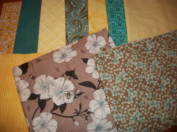 teal and yellow quilt